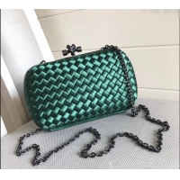 Unique Grade Bottega Veneta Small Silk Woven Knot Clutch with Snakeskin BV8651 Trim Green 2023