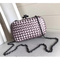 New Style Bottega Veneta Small Silk Woven Knot Clutch with Snakeskin BV8651 Trim Light Purple 2023