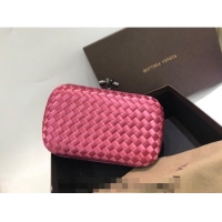 New Fashion Bottega Veneta Small Silk Woven Knot Clutch with Snakeskin BV8651 Trim Dark Pink 2023