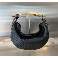 Unique Grade Bottega Veneta Sardine Top handle Bag With Chain Intrecciato Leather 776768 Black 2023