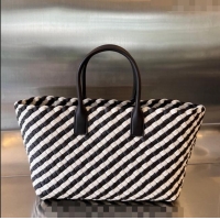 New Fashion Bottega Veneta Medium Cabat Tote Bag in Intrecciato Canvas and Leather 730315 Black/White 2023