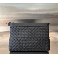 Promotional Bottega Veneta Medium Intrecciato Zipped Pouch in Intrecciato Leather 651852 Black 2024