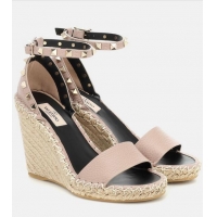 ​Best Price Valentino Rockstud Grainy Calfskin Wedge Sandal 105mm For Women V2013