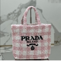 Super Quality Prada Small Crochet Tote bag 1BG422 Alabaster Pink 2023