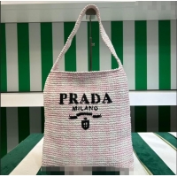 Top Quality Prada Raffia-Like Crochet Tote bag 1BC182 Alabaster Pink 2023