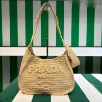 Hot Sell Cheap Prada Raffia-effect Crochet Tote bag 1BC186 Beige 2023