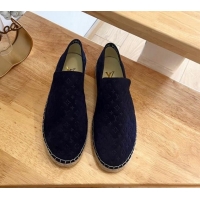 Classic Hot Louis Vuitton Starboard Flat Espadrilles in Monogram Velvet Navy Blue 0125085