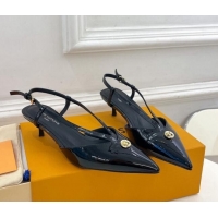 Stylish Louis Vuitton Stellar Slingback Pumps 4cm in Patent Leather Black 127005