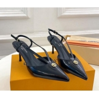 Sophisticated Louis Vuitton Stellar Slingback Pumps 7cm in Glazed Leather Black 127006