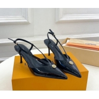 Duplicate Louis Vuitton Stellar Slingback Pumps 7cm in Patent Leather Black 127010