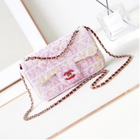 Famous Brand Chanel 24C Mini CocoTweed CLUTCH WITH CHAIN AS4152 Pink