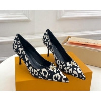 Duplicate Louis Vuitton Stellar Pumps 7cm in Leopard Print Hairy Leather Black/White 127025