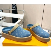 Best Price Louis Vuitton Aspen Platform Clog Platform Mules in Light Blue Monogram Denim 127027