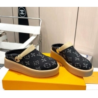 Stylish Louis Vuitton Aspen Platform Clog Platform Mules in Black Monogram Denim 127028