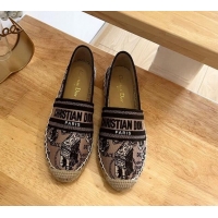 Perfect Dior Flat Espadrilles in Beige and Black Cotton Embroidered with Plan de Paris Motif 125087