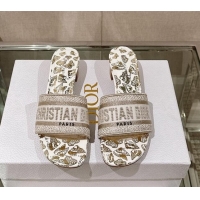 Purchase Dior Dway Heel Slide Sandals 3.5cm White and Gold-Tone Butterfly Zodiac Embroidery 126002