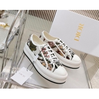 Best Grade Dior Walk'n'Dior Platform Sneakers in White Embroidered Cotton with Toile de Jouy Mexico Motif 126016