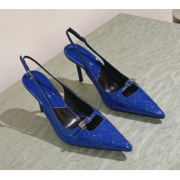 Luxurious Dior Slingback Pumps 8.5cm in Cannage Patent Leather with Mini Buckle Blue 126026