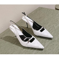 Classic Hot Dior Slingback Pumps 8.5cm in Cannage Patent Leather with Mini Buckle White 126028