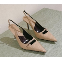 Most Popular Dior Slingback Pumps 8.5cm in Cannage Patent Leather with Mini Buckle Beige 126029