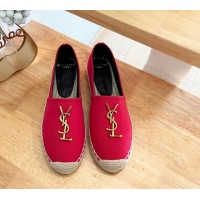 Luxury Cheap Saint Laurent YSL Espadrilles Flat in Linen Fabric Red 0125064