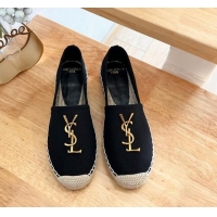 Best Price Saint Laurent YSL Espadrilles Flat in Linen Fabric Black 125067