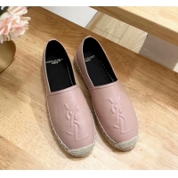 Good Quality Saint Laurent YSL Espadrilles Flat in Lambskin Pink 125071