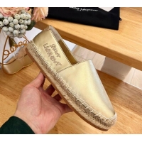 Pretty Style Saint Laurent Signature Espadrilles Flat in Lambskin Gold 125073