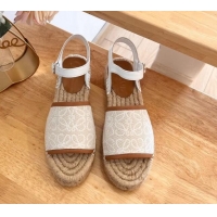 Low Cost Loewe Anagram Espadrilles Flat Sandals in Calfskin and Canvas White 125038