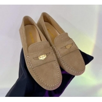 Unique Style Miu Miu Penny Suede Loafers Dark Beige 104106