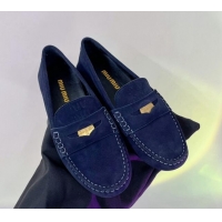 Charming Miu Miu Penny Suede Loafers Dark Blue 104108