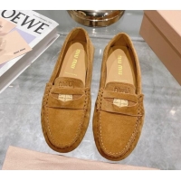 Buy Luxury Miu Miu Penny Suede Loafers Brown 104109