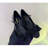 Pretty Style Miu Miu Patent Leather Pumps Mary Janes 4.5cm with Bow Black 104111