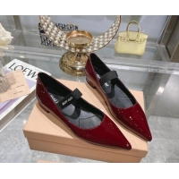 Popular Style Miu Miu Patent Leather Pointed Ballerinas Flat Burgundy 104116