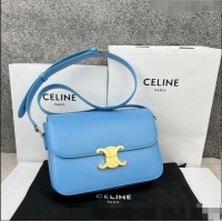 Buy Discount Celine Medium Teen Cuir Triomphe Bag in Shiny Calfskin 187366 Sky Blue/Gold