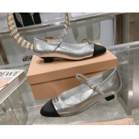 Luxurious Miu Miu patent leather and grosgrain mary jane pumps 3.5cm Silver 104127