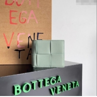 Reasonable Price Bottega Veneta Cassette Bi-Fold Wallet in Intreccio Calfskin Leather 649603 Travertine Green 2024