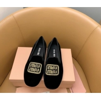 Grade Quality Miu Miu Velvet Flat Loafers Black/Gold 104136