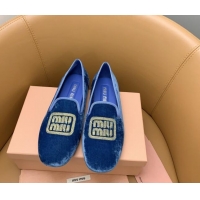 Pretty Style Miu Miu Velvet Flat Loafers Blue/Gold 104140