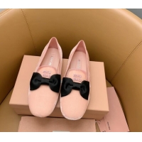 Unique Style Miu Miu Velvet Flat Loafers with Bow Light Pink/Black 104142