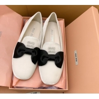 Best Price Miu Miu Velvet Flat Loafers with Bow White/Black 104146