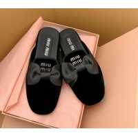 Perfect Miu Miu Velvet Flat Mules with Bow Black/Silver 104135