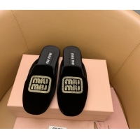 Best Product Miu Miu Velvet Flat Mules Black/Gold 104137