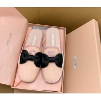 Good Quality Miu Miu Velvet Flat Mules with Bow Light Pink/Black 104143