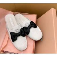 Charming Miu Miu Velvet Flat Mules with Bow White/Black 104147