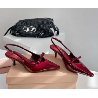 Shop Duplicate Miu Miu Patent Leather Slingback Pumps 3.5cm with Bow Red 109037