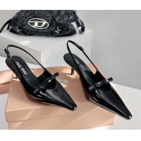 Best Grade Miu Miu Patent Leather Slingback Pumps 3.5cm with Bow Black 109040