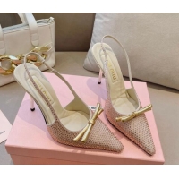 Good Looking Miu Miu Satin Slingback Pumps 10.5cm with Crystals and Bow Champagne 0129051