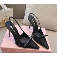 Best Product Miu Miu Satin Slingback Pumps 10.5cm with Crystals and Bow Black 0129053