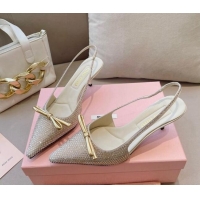 Best Price Miu Miu Satin Slingback Pumps 5.5cm with Crystals and Bow Gold 0129055